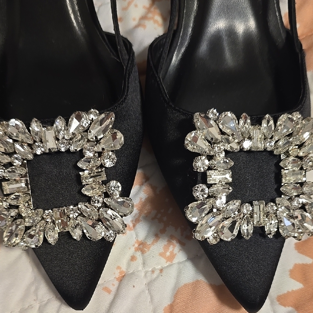 A New Day Black Heels with Crystal Embellishments